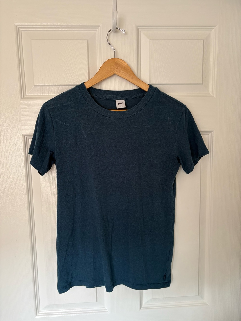 Aritzia Tna Essential Crew Neck T-Shirt Blue Teal XS Short Sleeve Basic